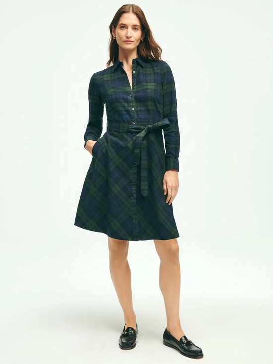 Brooks Brothers Dresses & Skirts - Brooks Brothers Brushed Cotton Flannel A Line Shirt Dress Navy Green Plaid 4